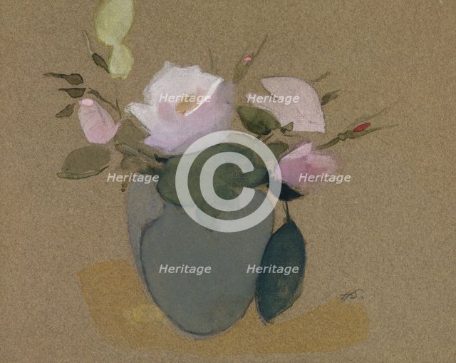 Roses in a Blue-Green Vase, 1942. Creator: Helene Schjerfbeck.