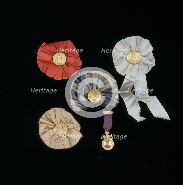 Rosette badges given by Harold W Pierce with Royal and Ancient Golf Club buttons in rosette badges Artist: Unknown