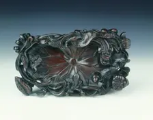 Rosewood lotus leaf dish, Qing dynasty, China, 18th century. Creator: Unknown