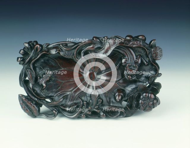 Rosewood lotus leaf dish, Qing dynasty, China, 18th century. Creator: Unknown.