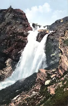 Rossypnaya Waterfall near the Source of the Katun River, ...Belukha Mountain, 1911-1913. Creator: Sergei Ivanovich Borisov