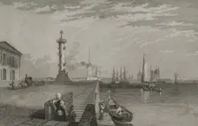 Rostral Column next to the River Neva, Saint Petersburg, Russia, 1839. Creator: Samuel Cholet