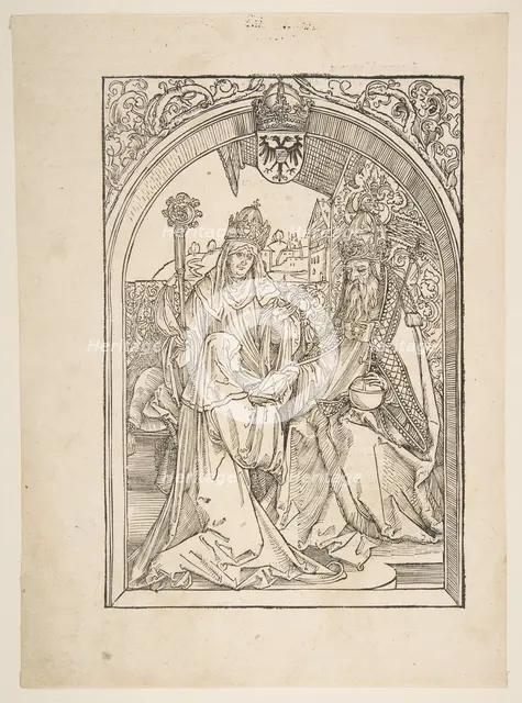 Rosvitha Presenting the Comedies to the Emperor Otto I. illustration from the Opera Hrosvi....n.d. Creator: Albrecht Durer.