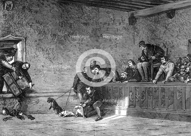 Rat fighting, recreation of Louis XI of France, 1461-1483 (1882-1884). Artist: Unknown