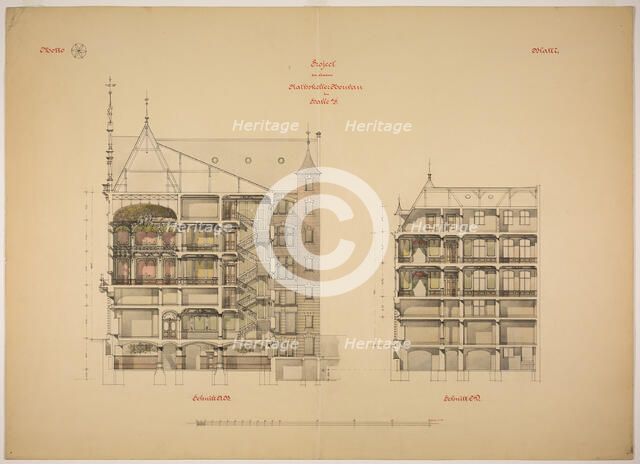 Rathskeller Neubau, Halle (Saale), Saxony-Anhalt, Germany, Two Sections, c. 1887. Creator: Peter Joseph Weber.