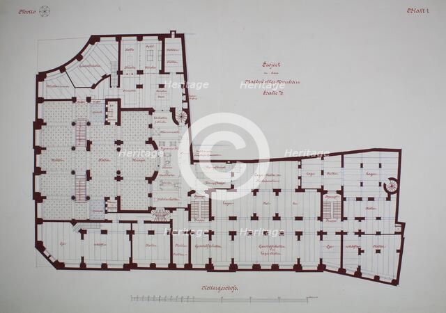Rathskeller Neubau, Halle (Saale), Saxony-Anhalt, Germany, Basement Plan, c. 1887. Creator: Peter Joseph Weber.
