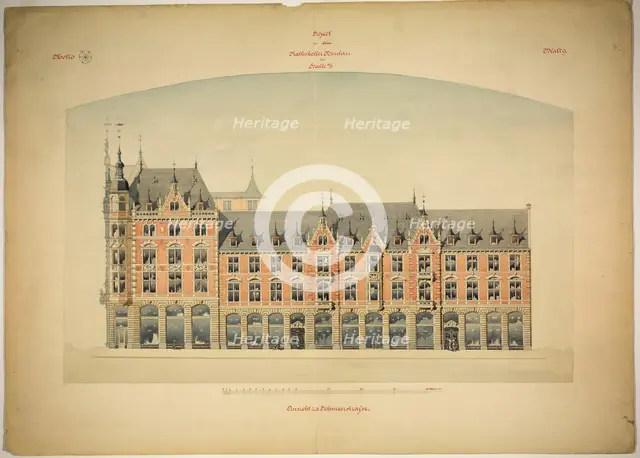 Rathskeller Neubau, Halle (Saale), Saxony-Anhalt, Germany, Elevation, c. 1887. Creator: Peter Joseph Weber.