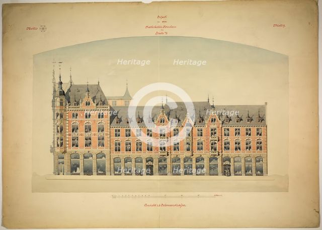 Rathskeller Neubau, Halle (Saale), Saxony-Anhalt, Germany, Elevation, c. 1887. Creator: Peter Joseph Weber.
