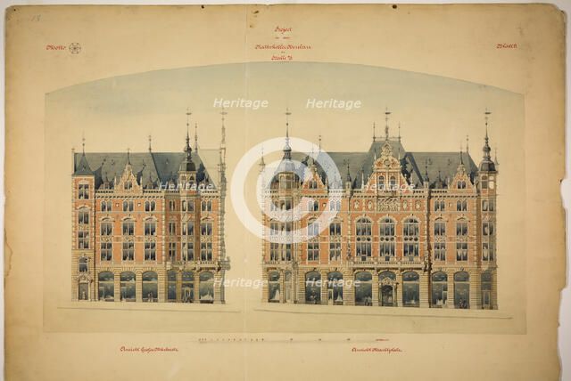 Rathskeller Neubau, Halle (Saale), Saxony-Anhalt, Germany, Elevations, c. 1887. Creator: Peter Joseph Weber.