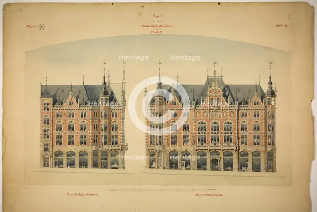 Rathskeller Neubau, Halle (Saale), Saxony-Anhalt, Germany, Elevations, c. 1887. Creator: Peter Joseph Weber.
