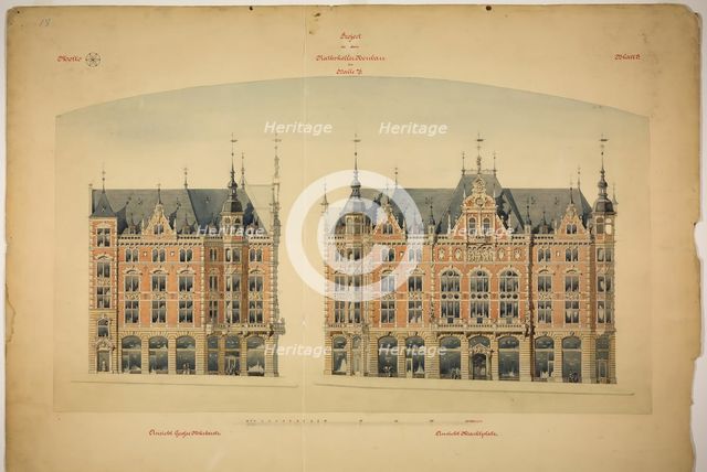Rathskeller Neubau, Halle (Saale), Saxony-Anhalt, Germany, Elevations, c. 1887. Creator: Peter Joseph Weber.