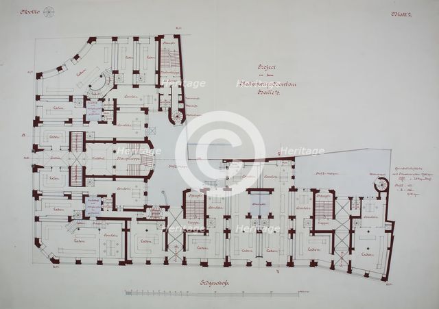 Rathskeller Neubau, Halle (Saale), Saxony-Anhalt, Germany, Ground Floor Plan, c. 1887. Creator: Peter Joseph Weber.