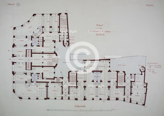Rathskeller Neubau, Halle (Saale), Saxony-Anhalt, Germany, Ground Floor Plan, c. 1887. Creator: Peter Joseph Weber.