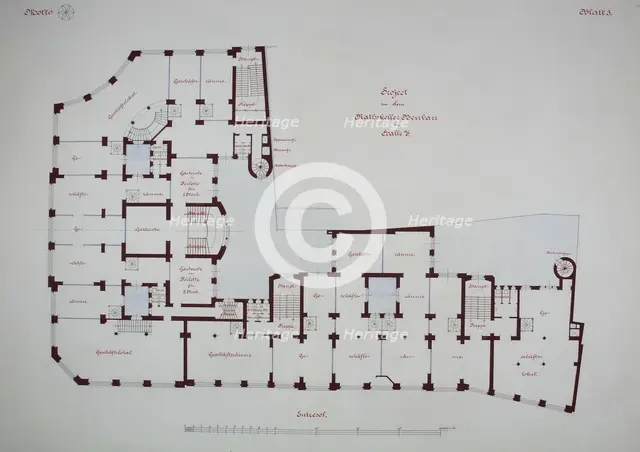 Rathskeller Neubau, Halle (Saale), Saxony-Anhalt, Germany, Mezzanine Plan, c. 1887. Creator: Peter Joseph Weber.