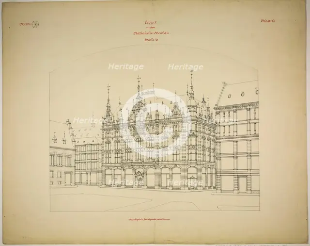 Rathskeller Neubau, Halle (Saale), Saxony-Anhalt, Germany, Perspective (unfinished), c. 1887. Creator: Peter Joseph Weber.