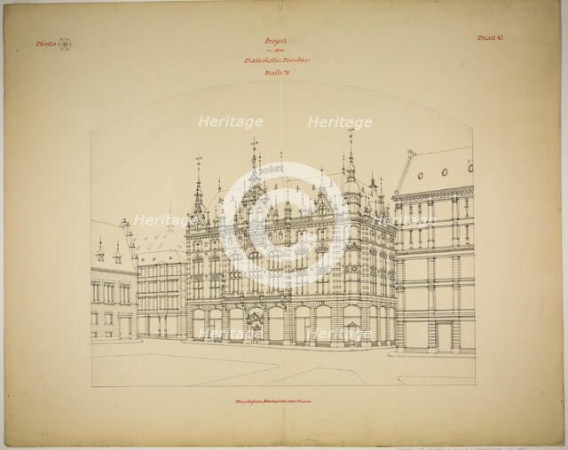 Rathskeller Neubau, Halle (Saale), Saxony-Anhalt, Germany, Perspective (unfinished), c. 1887. Creator: Peter Joseph Weber.