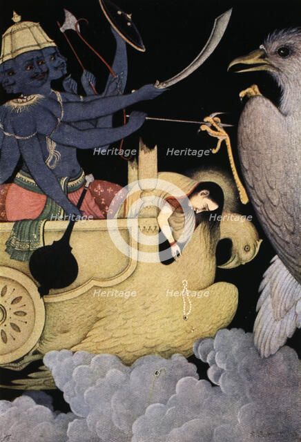 Ravana fighting with Jatayu, 1913.  Artist: K Venkatappa