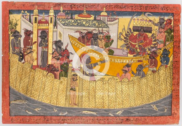 Ravana’s sister complains that her nose was cut off by Lakshmana as the demons..., 1690-1710. Creator: Unknown.