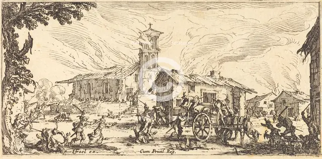 Ravaging and Burning a Village, c. 1633. Creator: Jacques Callot.