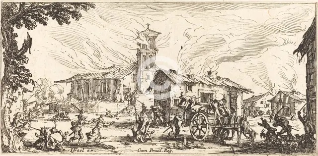 Ravaging and Burning a Village, c. 1633. Creator: Jacques Callot.