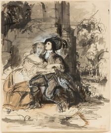 Ravenswood and Lucy at the Mermaiden's Fountain, c1829. Creator: Eugene Delacroix