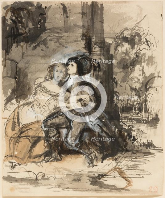 Ravenswood and Lucy at the Mermaiden's Fountain, c1829. Creator: Eugene Delacroix.