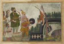 Rawat Gokul Das inspects a trapped tiger, 1810-1815. Artist: Chokha