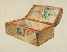 Rawhide Chest, with Lock (Inside View), 1937. Creator: Gerald Transpota