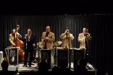 Ray Gelato, George Hogg, Andy Rogers and Olly Wilby, Watermill Jazz Club, Dorking, Surrey, Jan 2016. Artist: Brian O'Connor