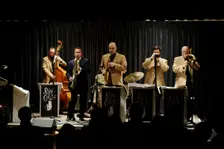 Ray Gelato, Oli Hayhurst, Andy Rogers and Olly Wilby, Watermill Jazz Club, Dorking, Surrey, Jan 2016 Artist: Brian O'Connor