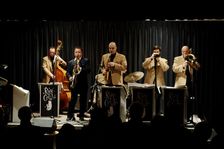 Ray Gelato, Oli Hayhurst, Andy Rogers and Olly Wilby, Watermill Jazz Club, Dorking, Surrey, Jan 2016 Artist: Brian O'Connor