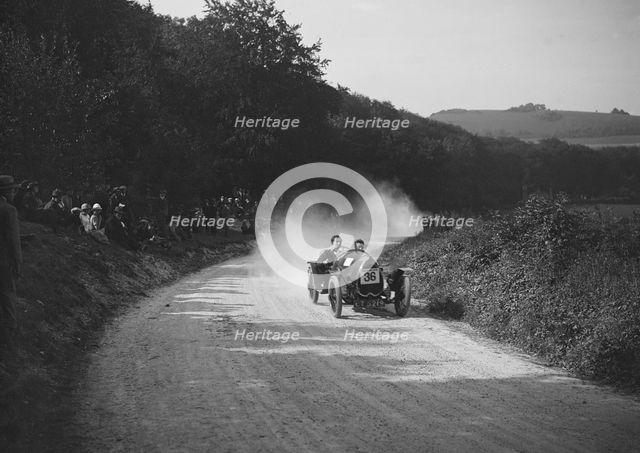 Raymond Mays' Bugatti competing in a JCC hillclimb, South Harting, Sussex, 1922. Artist: Bill Brunell.