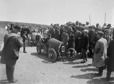 Raymond Mays Bugatti Brescia and JS Chance's Enfield Allday, Porthcawl Speed Trials, Wales, 1922. Artist: Bill Brunell
