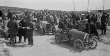 Raymond Mays Bugatti Brescia and JS Chance's Enfield Allday, Porthcawl Speed Trials, Wales, 1922. Artist: Bill Brunell