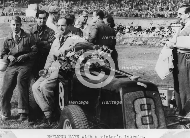 Raymond Mays with a victor's laurels, 1937. Artist: Unknown