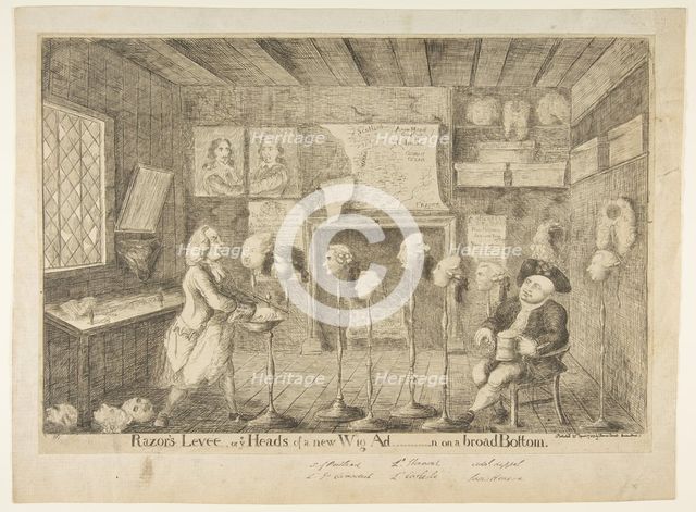 Razor's Levée, or Ye Heads of a New Wig Ad[ministration] on a Broad Bottom, April 21, 1783. Creator: James Sayers.