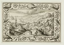 Rabbit Hunt, from Landscapes with Old and New Testament Scenes and Hunting Scenes, 1584. Creator: Adriaen Collaert