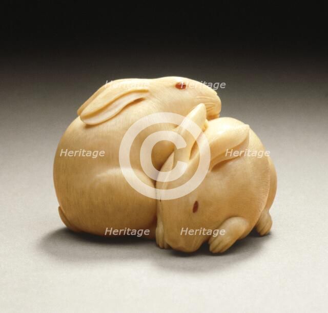 Rabbit Pair, Mid- to late 19th century. Creator: Kaigyokusai Masatsugu.