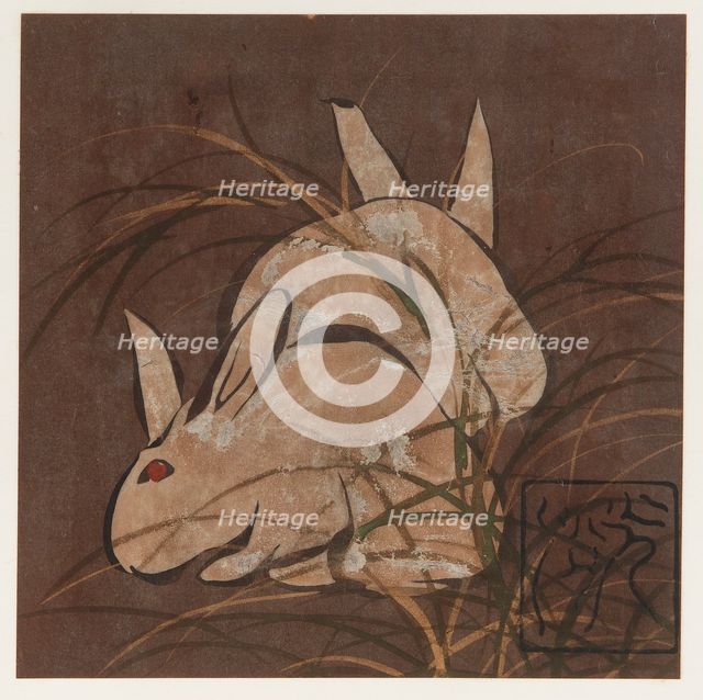 Rabbits and grasses, Edo period, late 16th-early 17th century. Creator: Hon'ami Kôetsu.