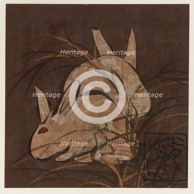 Rabbits and grasses, Edo period, late 16th-early 17th century. Creator: Hon'ami Kôetsu.