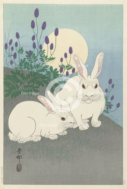 Rabbits at full size, 1920-1930. Creator: Ohara, Koson (1877-1945).