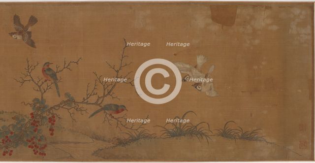 Rabbits, birds, and flowers, 17th century. Creator: Unknown.