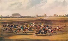 Race for the Great St. Leger Stakes, 1836. Approbation - Off in good Style (1837). Creator: James Pollard