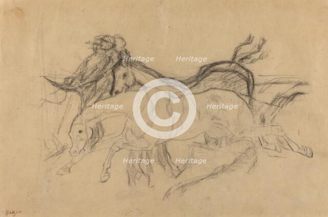 Racehorses (study for "Scene from the Steeplechase: The Fallen Jockey"), c. 1881. Creator: Edgar Degas.
