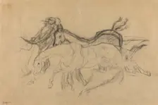 Racehorses (study for "Scene from the Steeplechase: The Fallen Jockey"), c. 1881. Creator: Edgar Degas
