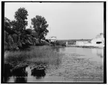 Racine, Wis., Root River rapids, old cement mills, between 1880 and 1899. Creator: Unknown