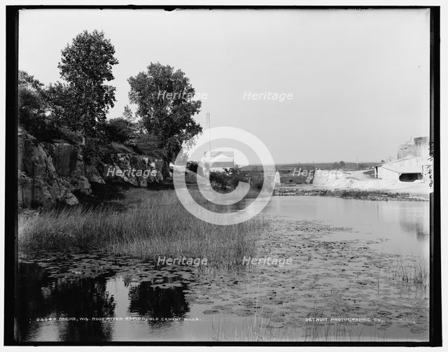Racine, Wis., Root River rapids, old cement mills, between 1880 and 1899. Creator: Unknown.