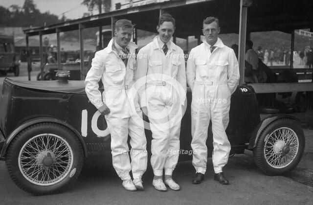 Racing drivers with a Lea-Francis 1496 cc at Brooklands. Artist: Bill Brunell.