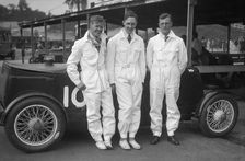 Racing drivers with a Lea-Francis 1496 cc at Brooklands. Artist: Bill Brunell