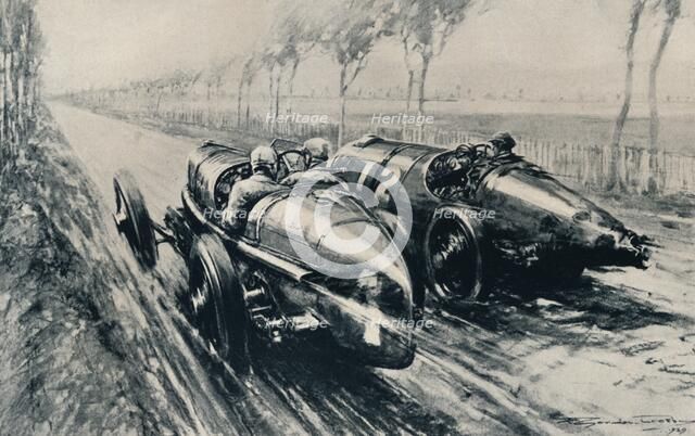 'Racing for the Grand Prix, Strasbourg (1922)', 1937. Artist: Gordon Crosby.